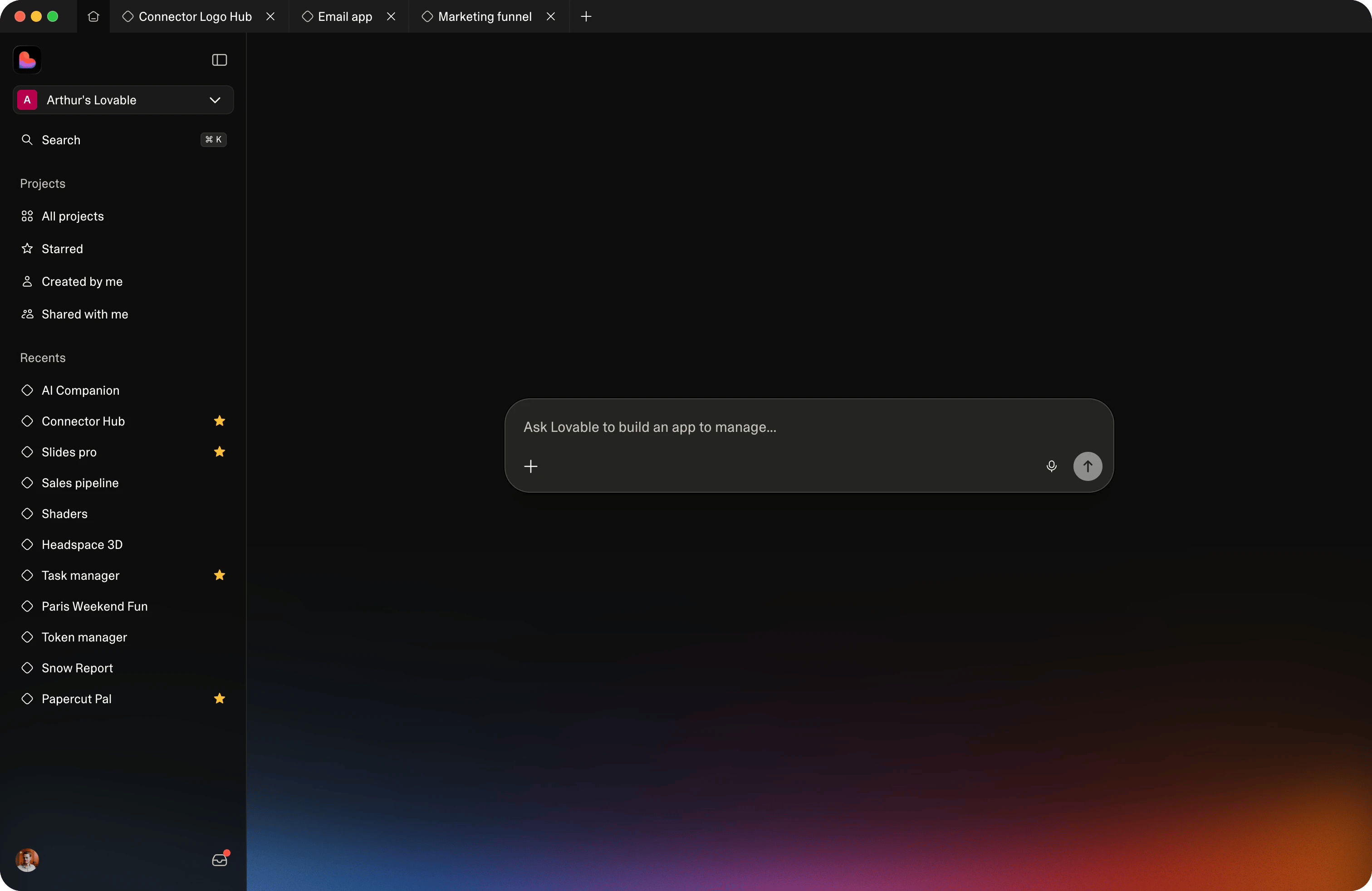 Lovable desktop app with project tabs